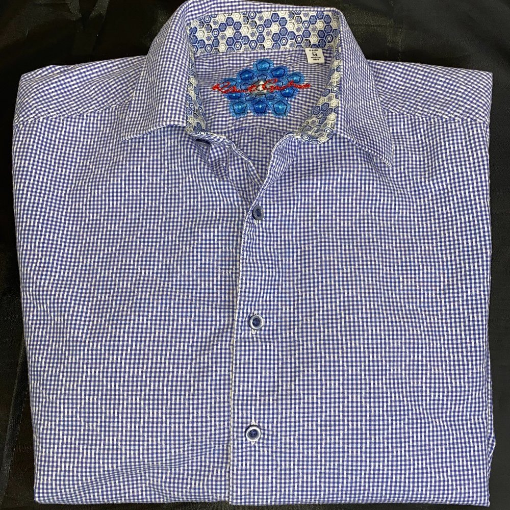 ROBERT GRAHAM Blue & White Check Flip Cuff Men's Long Sleeve Shirt M